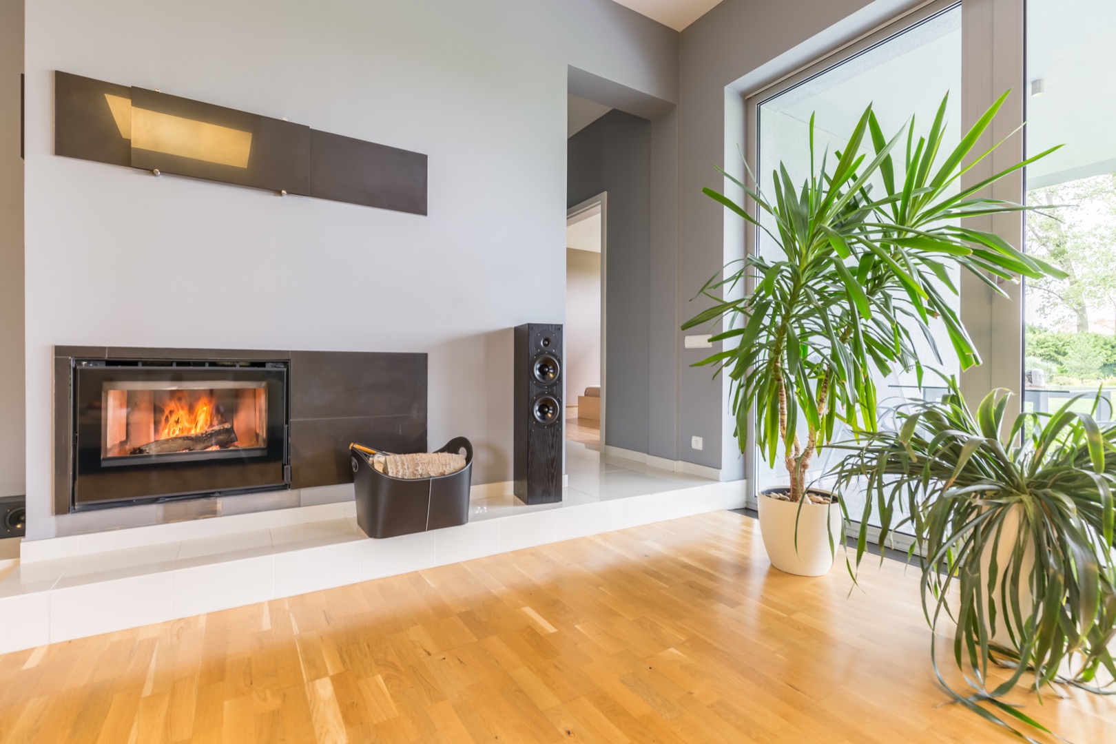Modern fireplace in villa interior Confortable and ample apartment